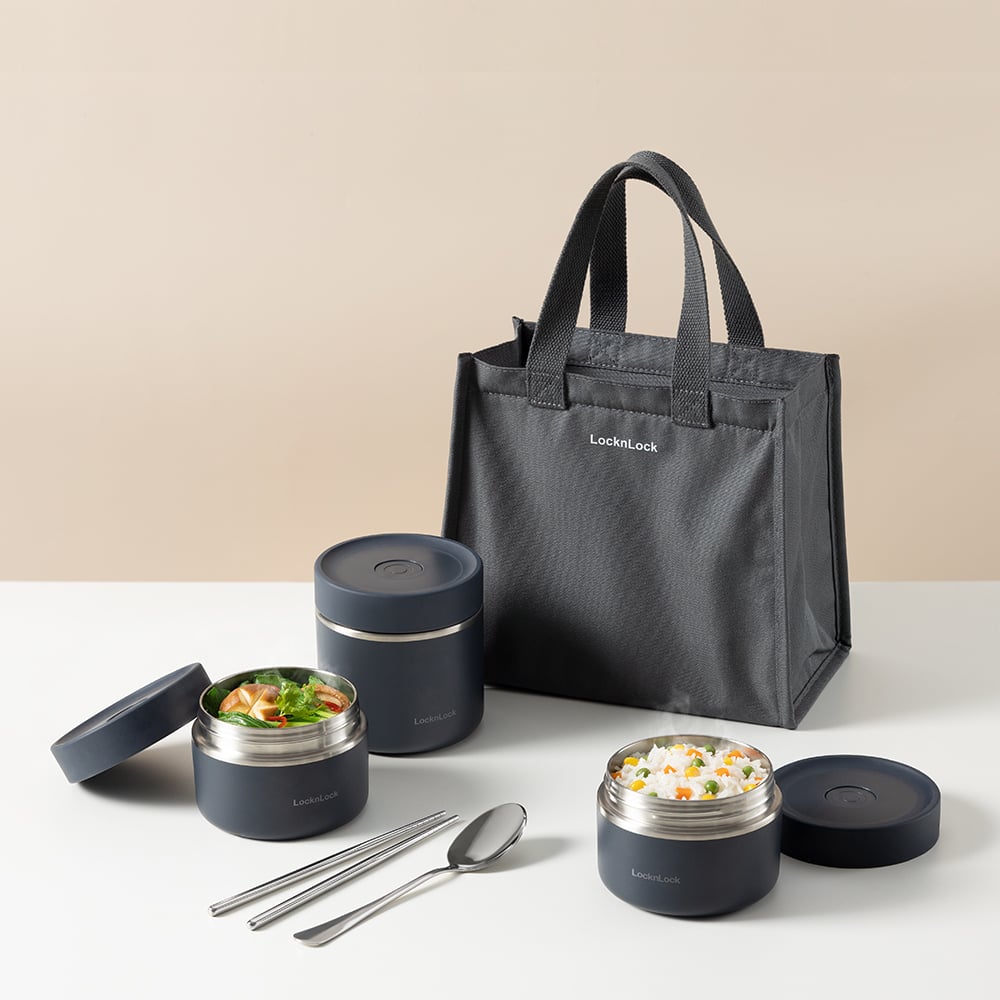 Bộ Hộp Cơm Giữ Nhiệt Locknlock Pump Vacuum Lunch Box (300Mlx2, 500Mlx1, Bộ Đũa Và Thìa, Túi) - 2 Màu (Be, Navy) - LHC8052S02, , large image number 7